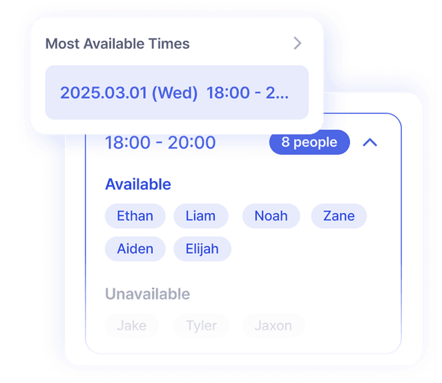 Hình ảnh UI đề xuất thời gian và người tham gia